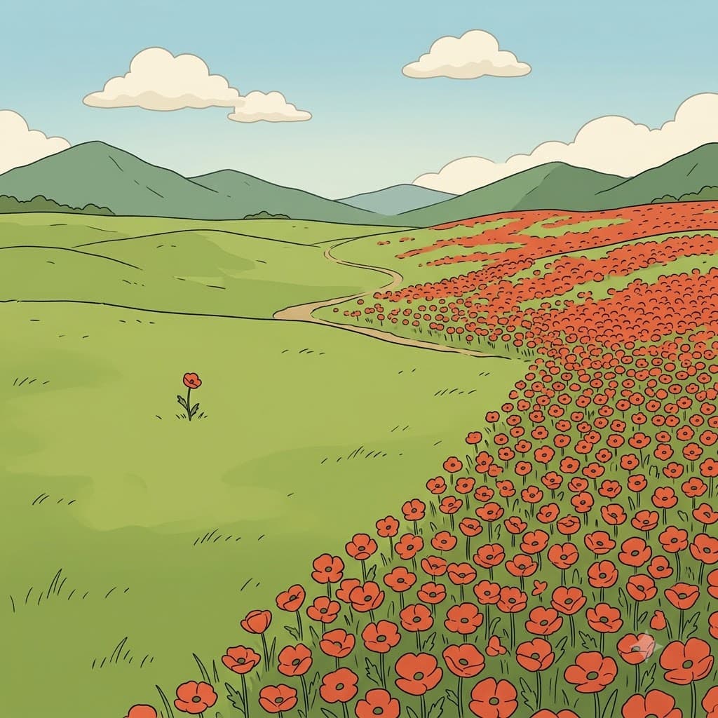 Once rare, the red flowers are now completely prevalent across the entire valley.