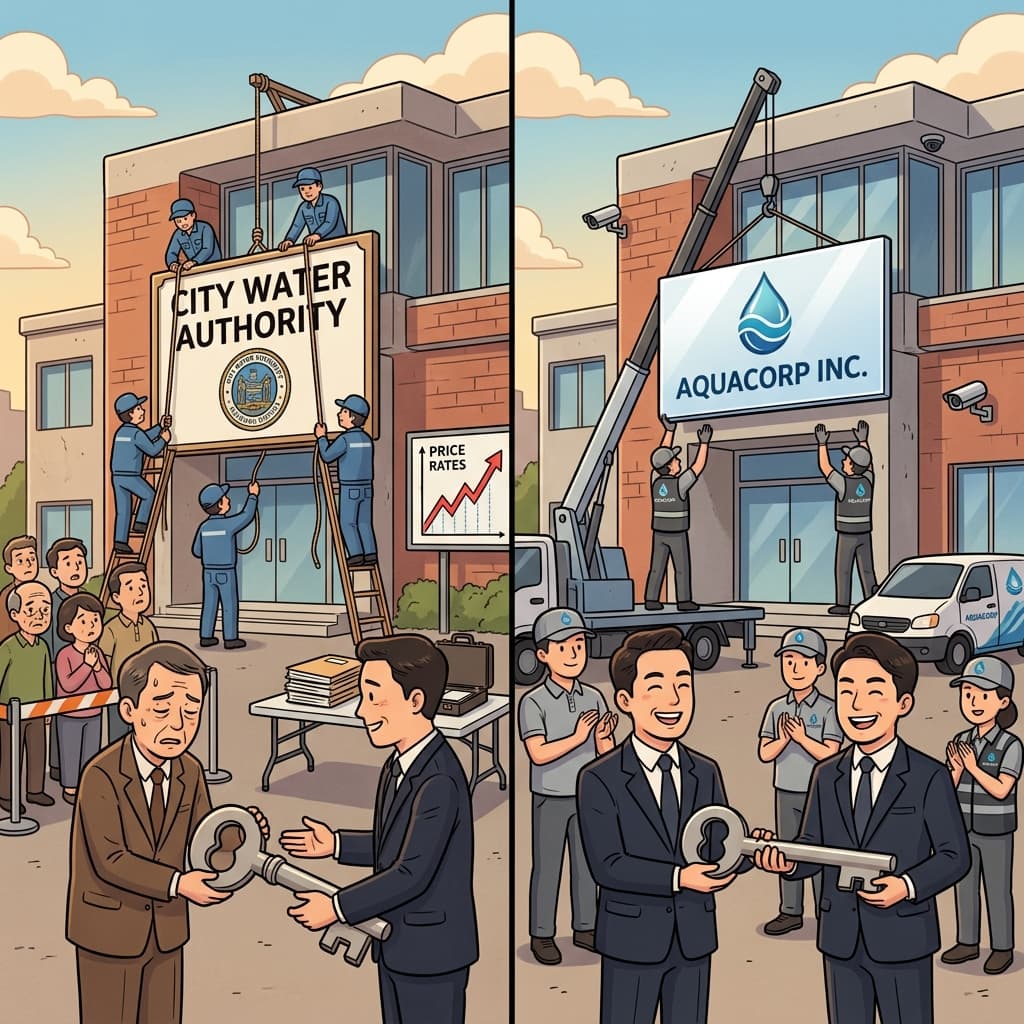 The city's water system underwent privatization, shifting from public hands to a private company.