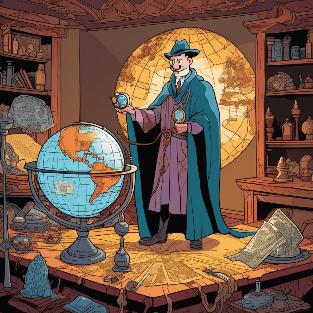 In his flowing robe, he probe the ancient globe!