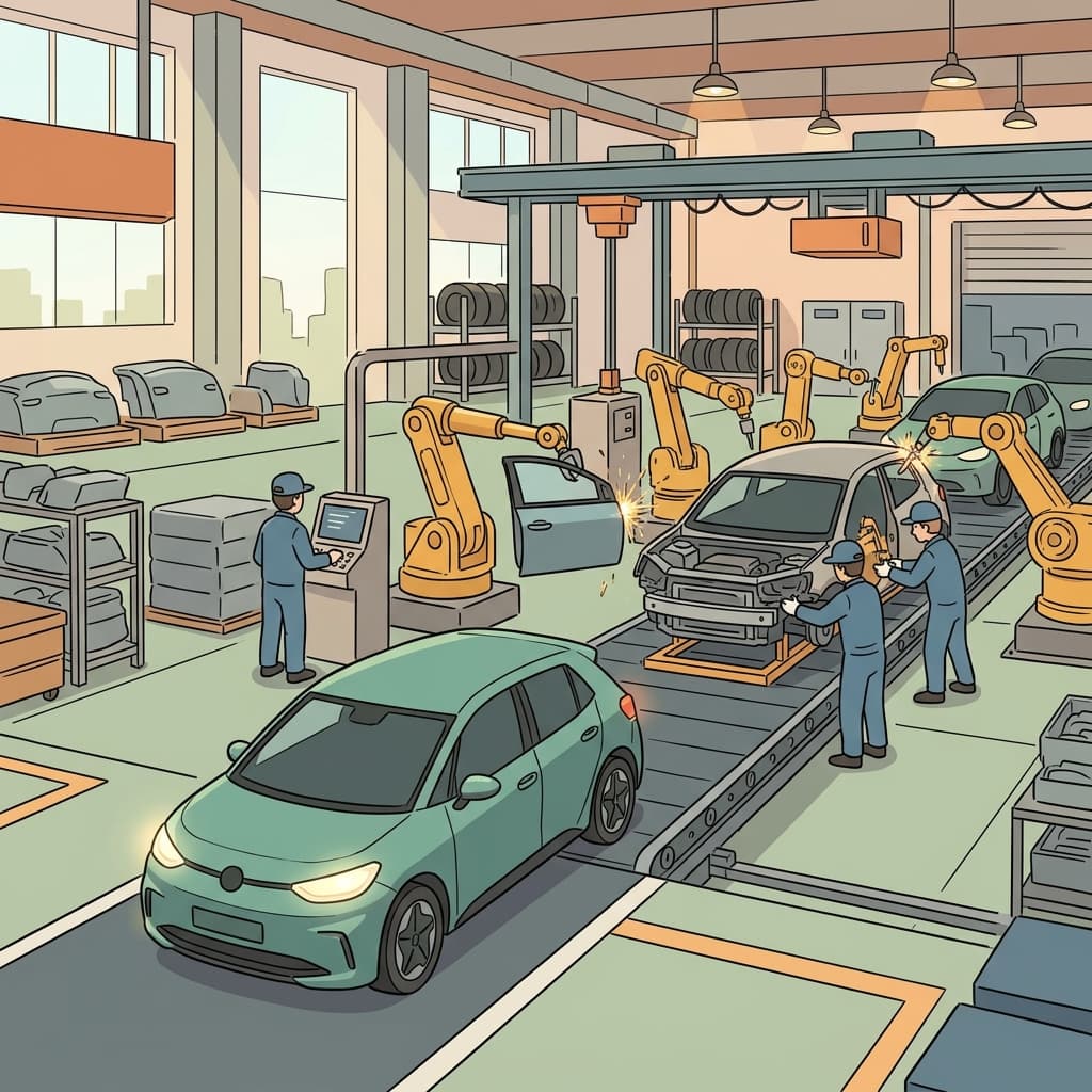 The factory remained highly productive, producing thousands of electric cars every month.
