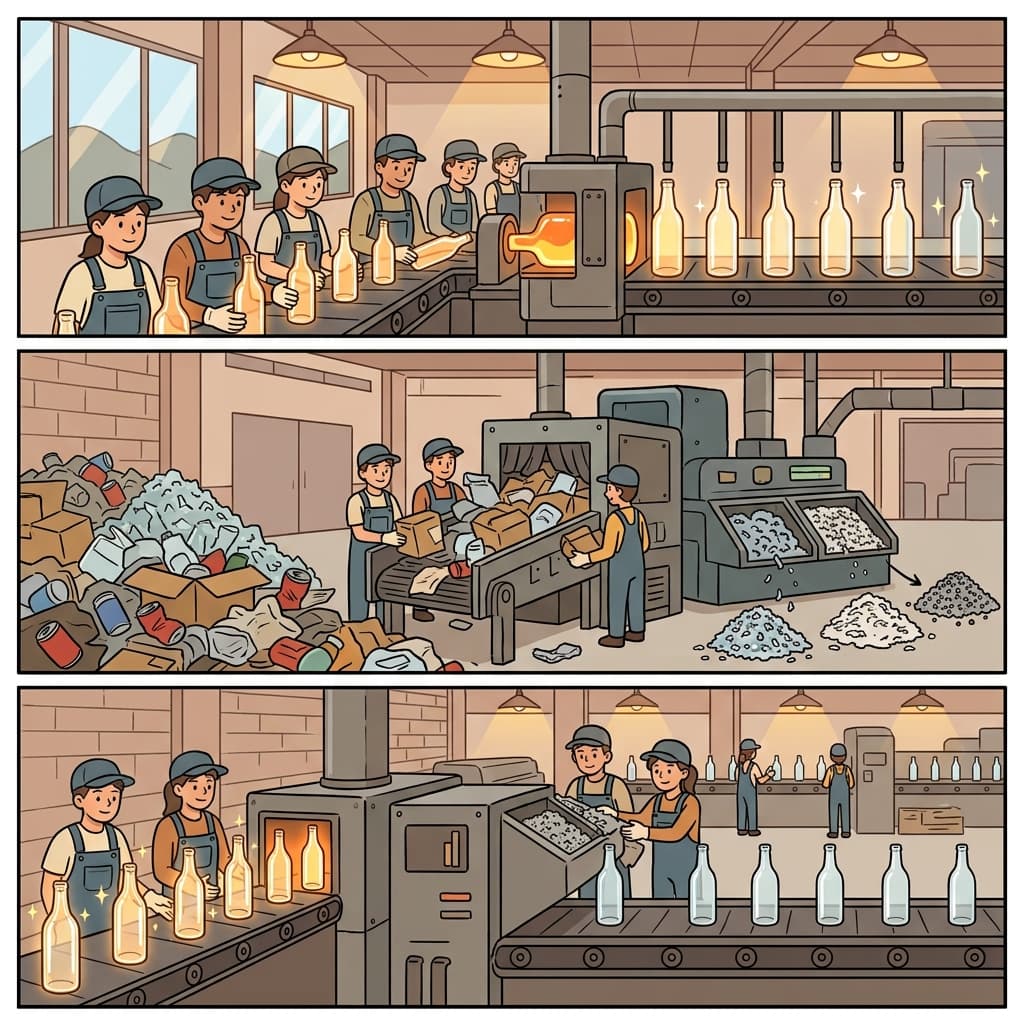 The productive factory introduced a new bottle design and later reproduced it using recycled materials.