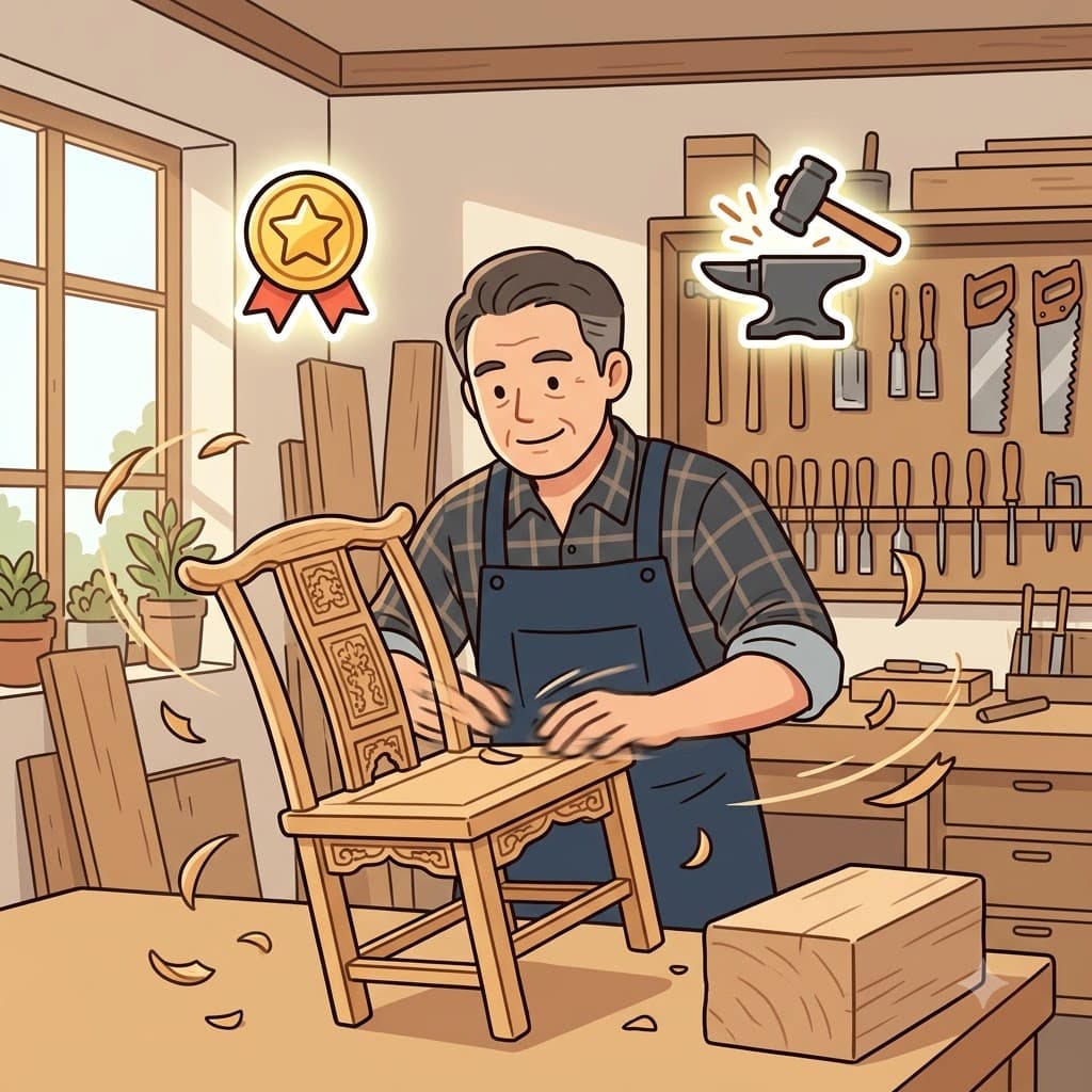 PRO(professional) + FIC(make) — making a perfect chair like a PRO showed his proficiency.