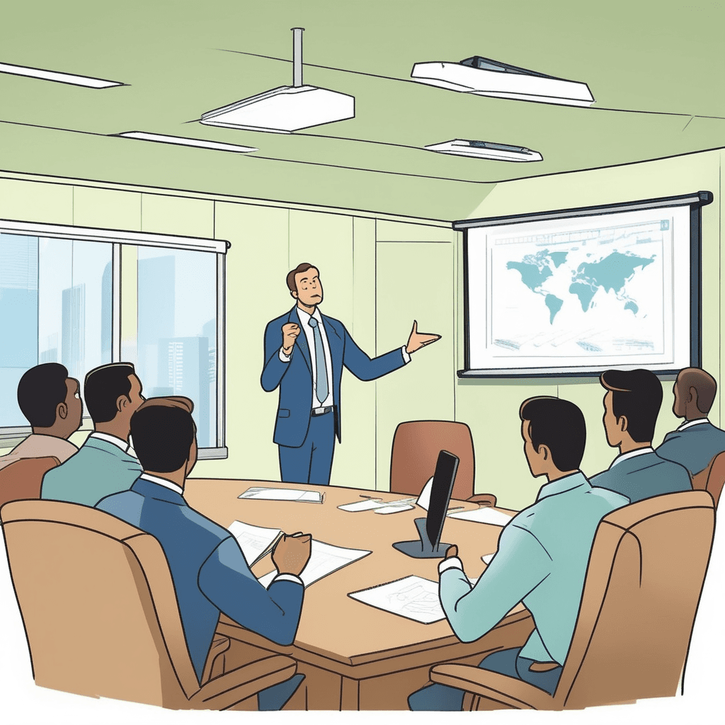 a businessman stands at a whiteboard giving an extremely long-winded presentation with excessive gestures and multiple diagrams. He continues talking and pointing at charts while time passes visibly on the wall clock. The simple topic has expanded into an overly complex explanation with too many unnecessary details. Audience members show clear signs of boredom, checking their watches, yawning, and looking exhausted. Some colleagues lean back in their chairs while others rub their temples in frustration. the quality of being unnecessarily wordy or lengthy in speech or writing