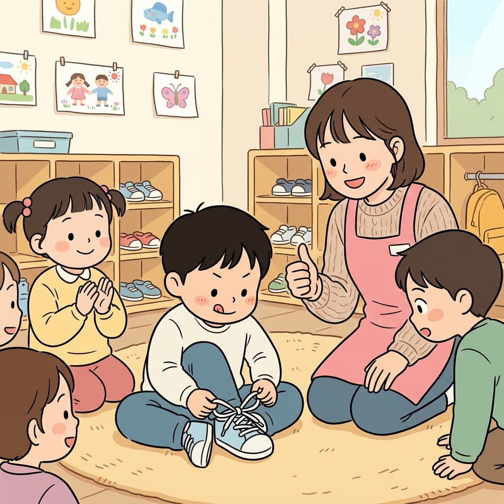 He finally learned to tie his shoelaces properly on his own.