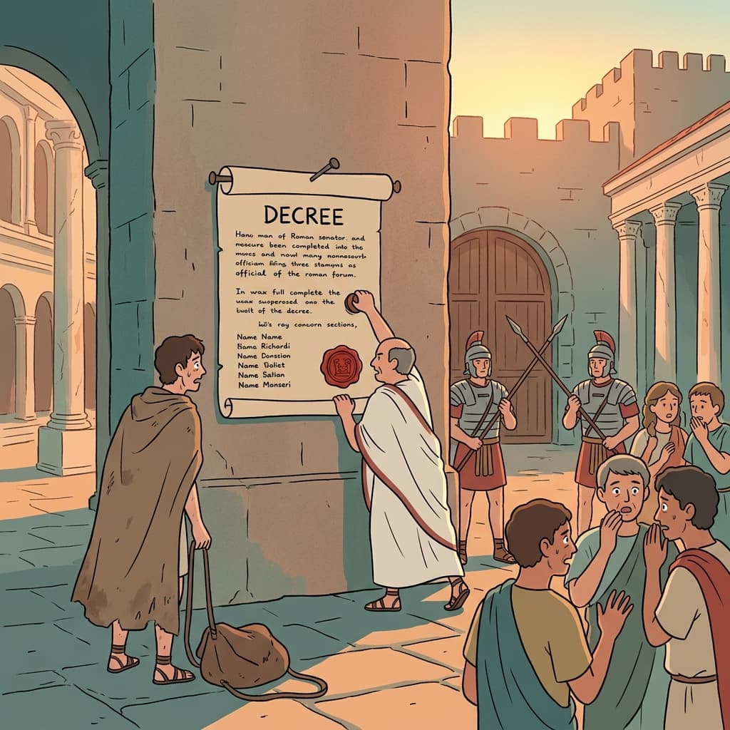 The senate's proscription banned the exiled noble from ever returning to the city.