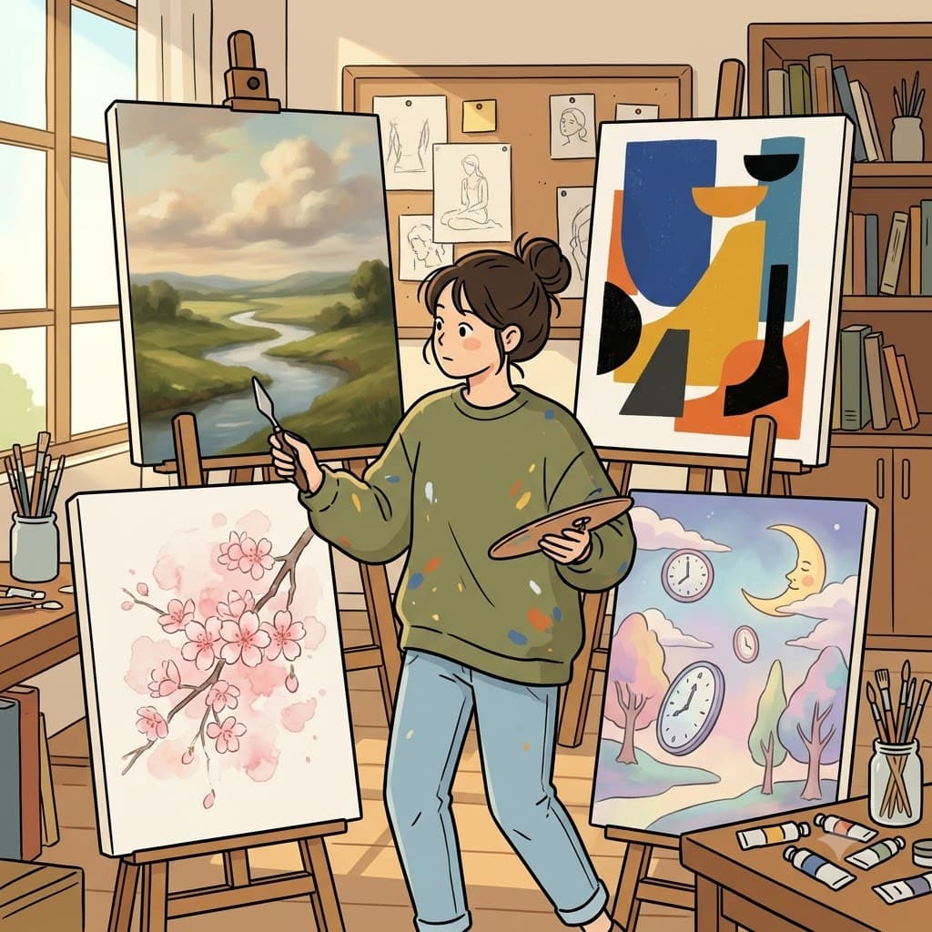 The protean artist changes her style from classical painting to abstract art whenever a new project demands it. (protean = constantly changing, versatile, mutable.)