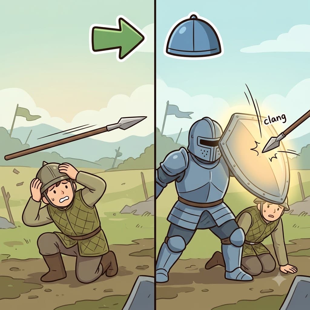 PRO(in front) + TECT(cover) — the knight became a protector by standing PRO(in front) and using his shield to TECT(cover) his friend.
