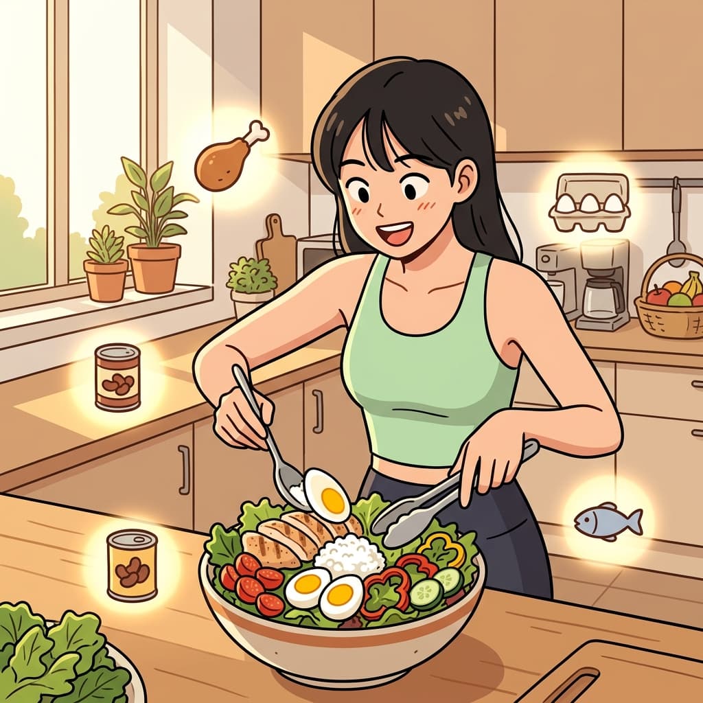 She adds grilled chicken to her salad for extra protein after the workout.