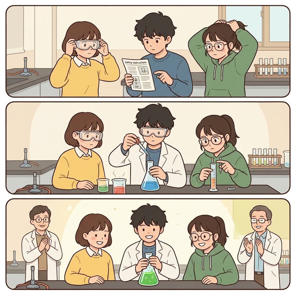The students worked prudently, acted confidently, and completed the experiment successfully.