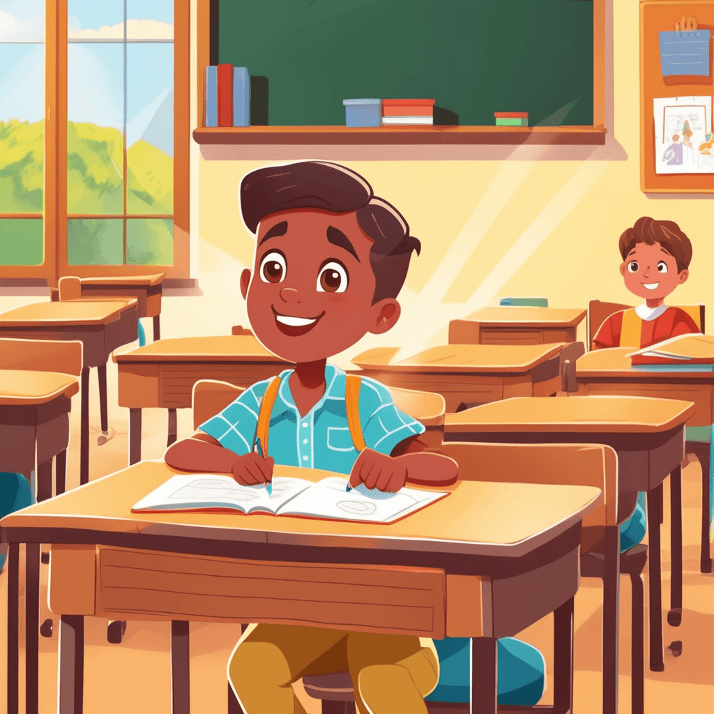 A pupil raises their hand enthusiastically during an elementary school lesson