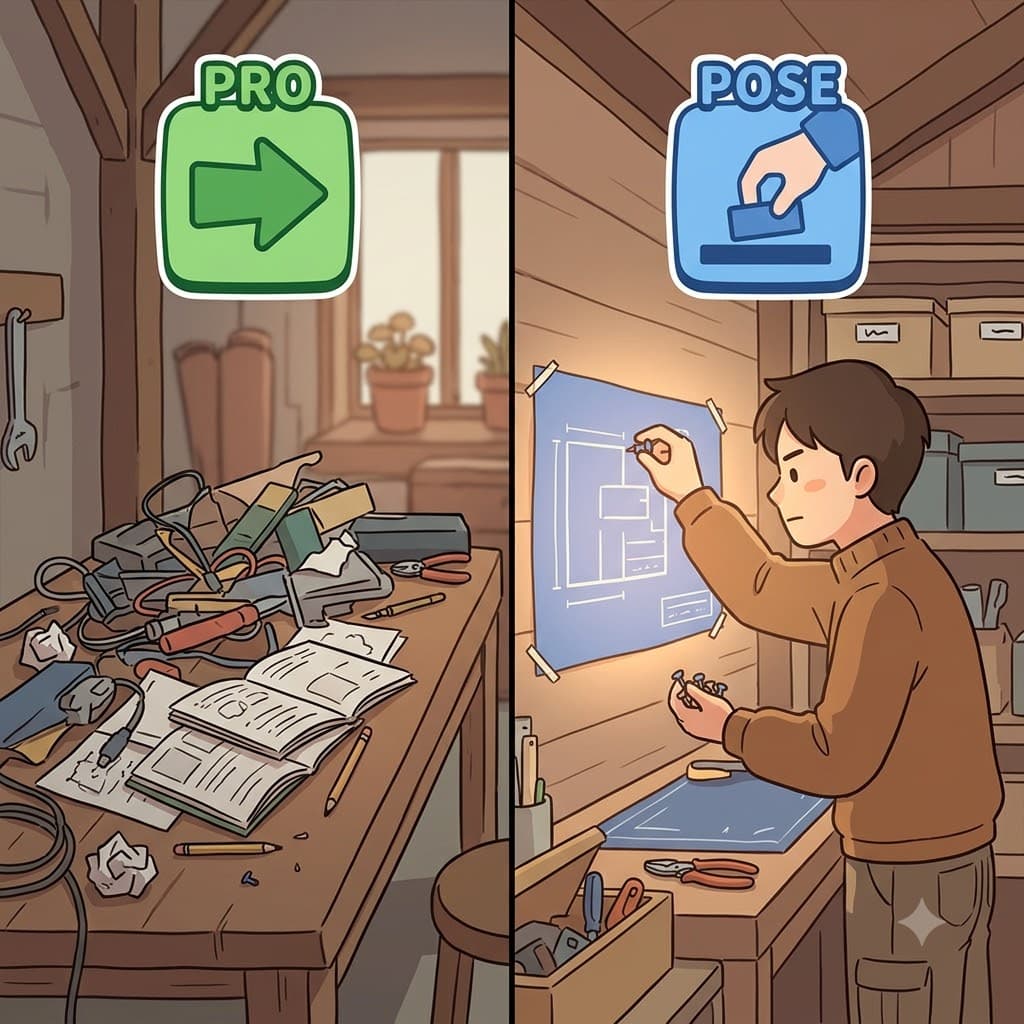 PRO (forward) + POSE (place) — by actively choosing to POSE his goal PRO (forward) on the drawing board, the designer set his main purpose.