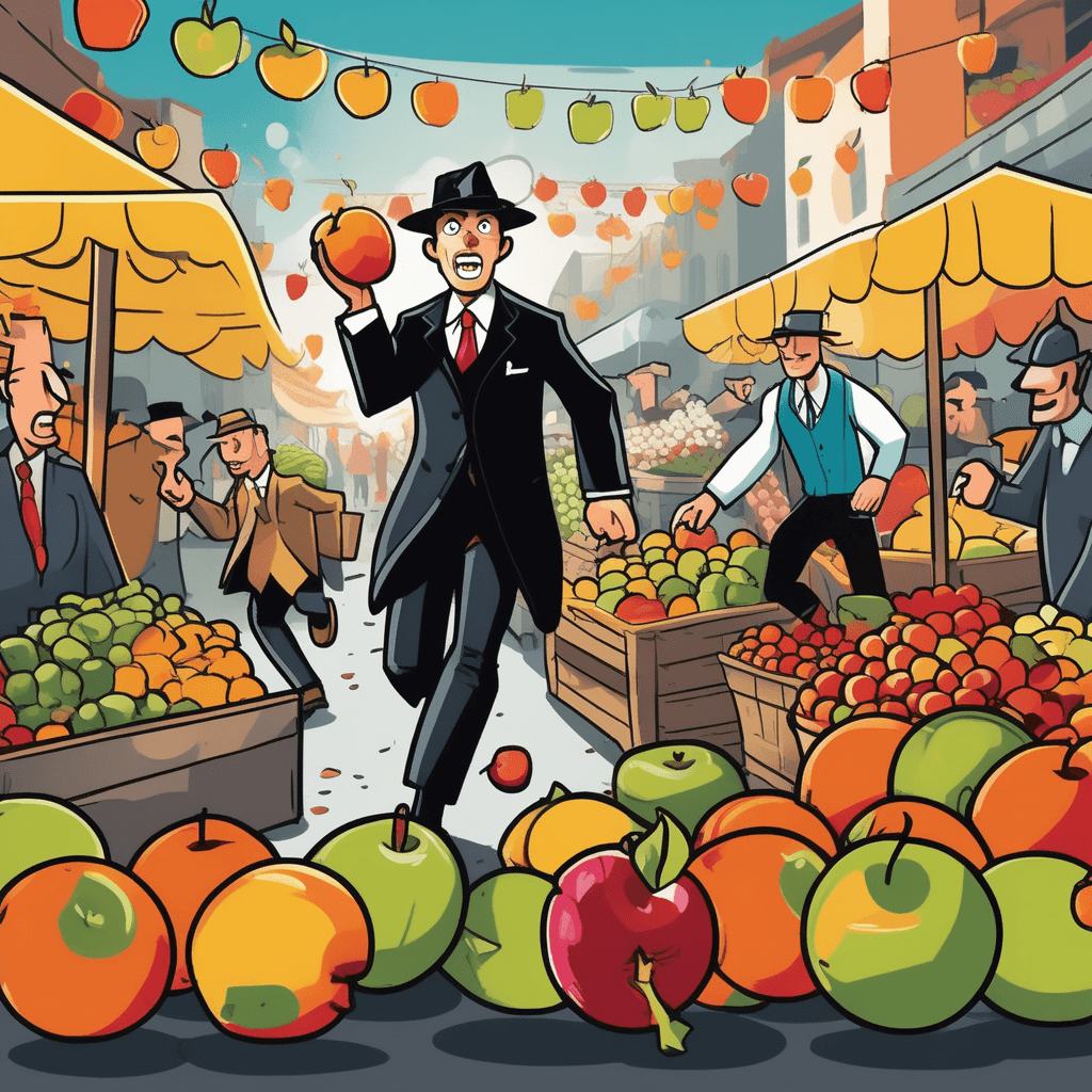 A man in suit pursues through fruit!