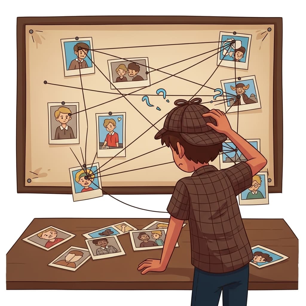 He struggles with the puzzle before the answer becomes clear.