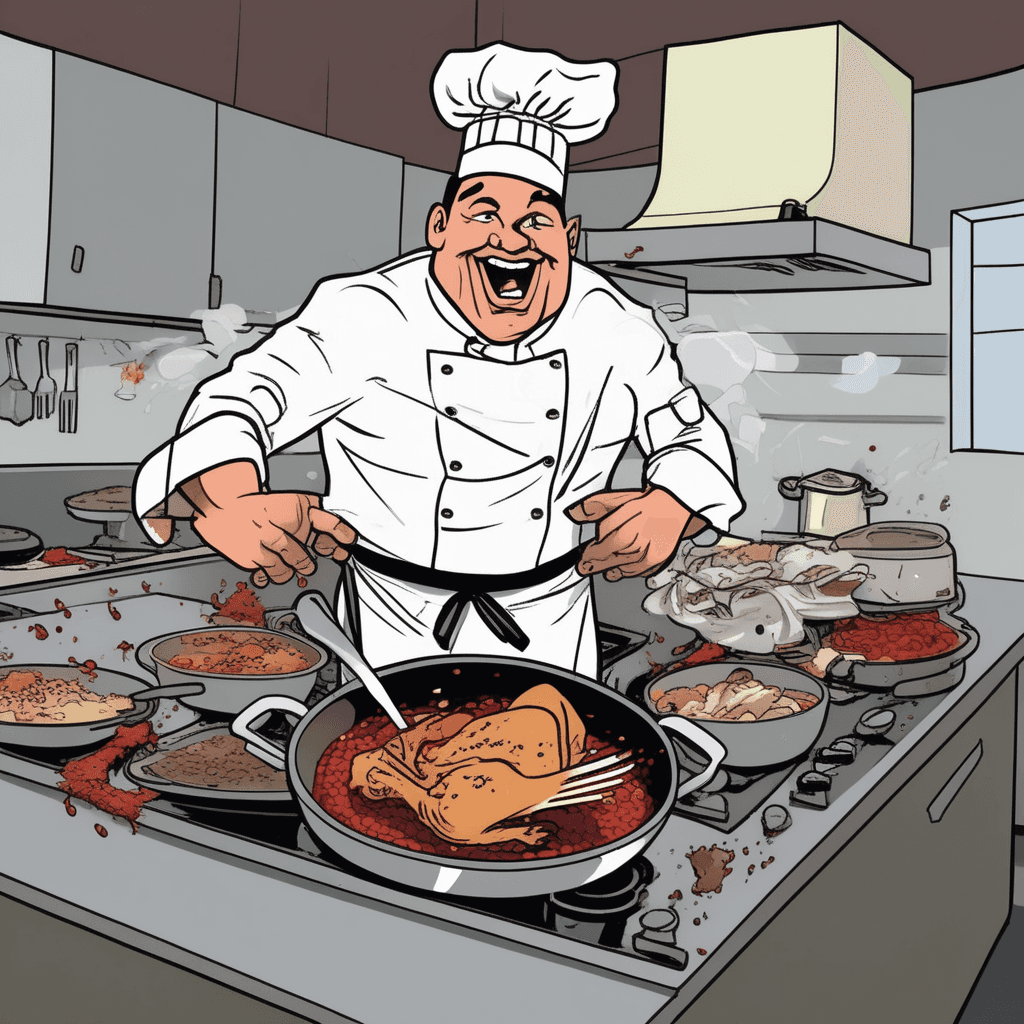 As the chicken sauce starts to thicken, his cooking skills quicken!