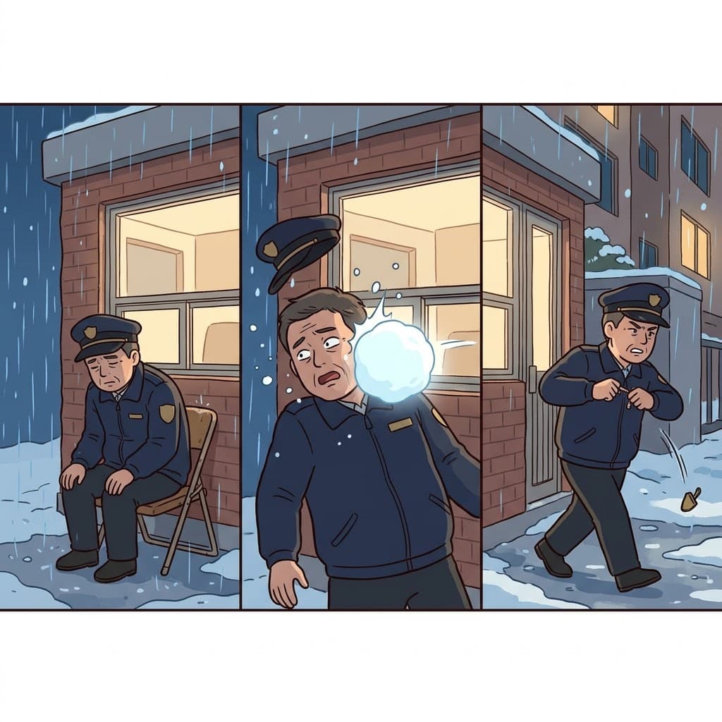 Forced to sit in the freezing rain and suddenly hit by a heavy snowball, the angry guard decided to immediately quit his job.
