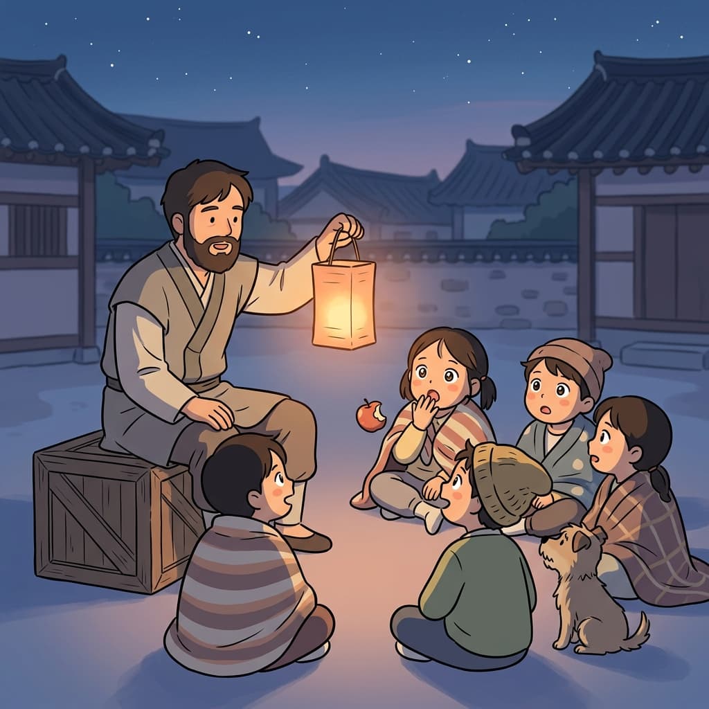 The children sat rapt as the storyteller waved his lantern in the dark.