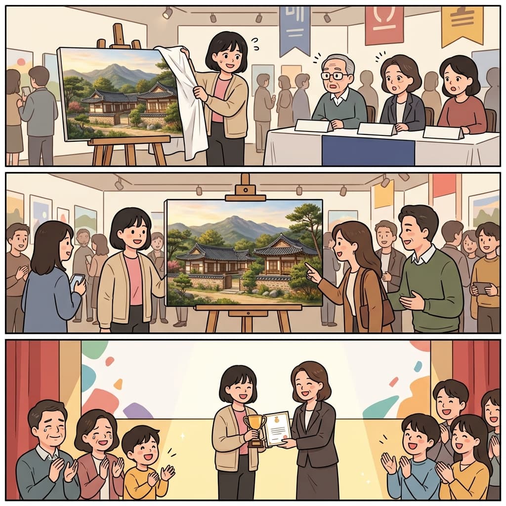 The realistic painting looked artistic and left everyone optimistic about the young painter's future.