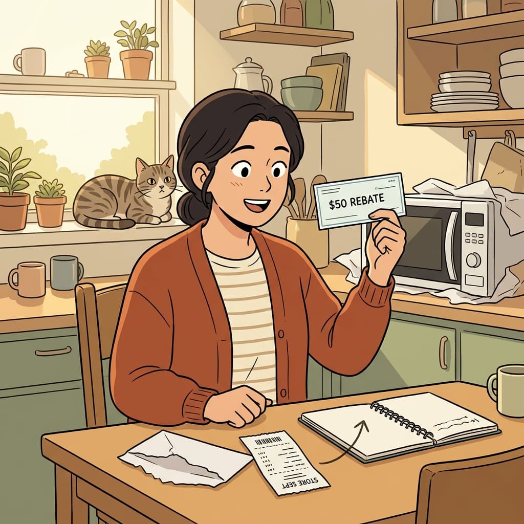 She got a $50 rebate after mailing in the receipt for her new microwave.