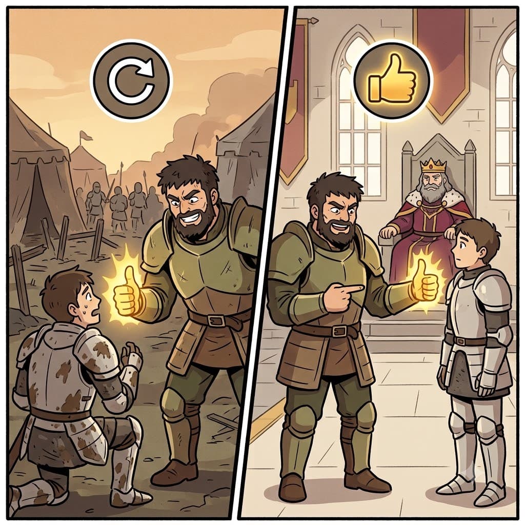 RE(again) + COMMEND(praise) — by choosing to COMMEND(praise) the brave knight RE(again) to the king, the general decided to recommend him for a promotion.