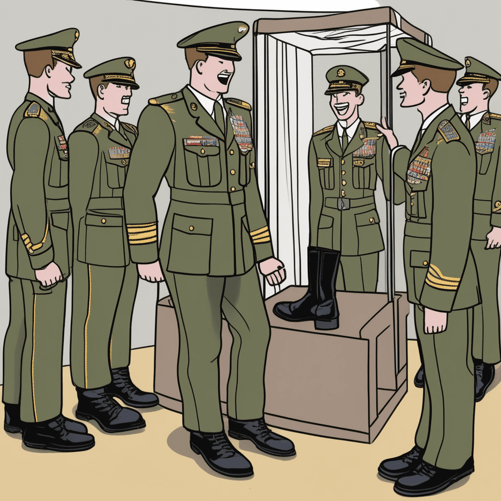 The recruiter in a suit shows off each combat boot!