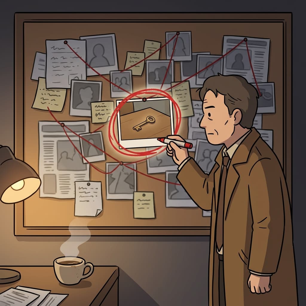 The detective circles the one clue with clear relevance to the case.