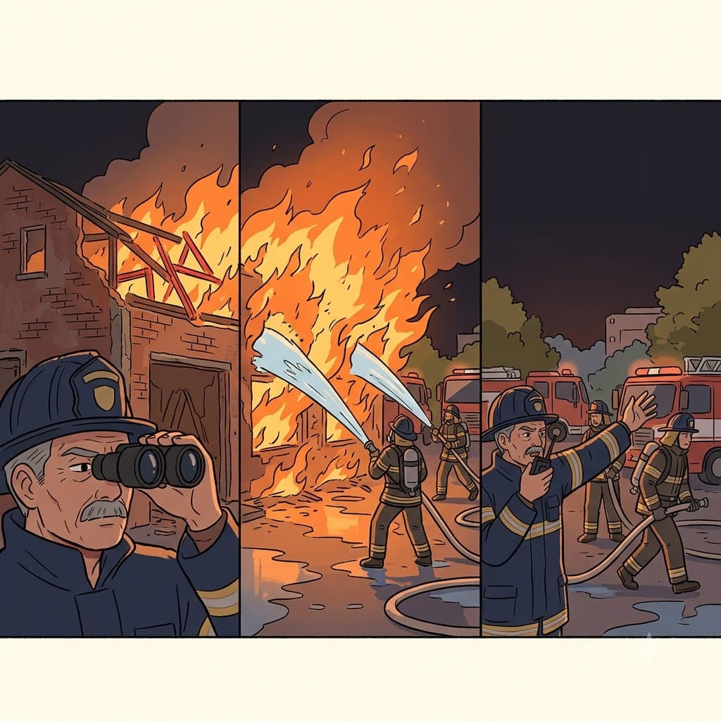 Able to distinguish the true danger but unable to extinguish the raging fire, the chief decided to relinquish the old building to the flames.