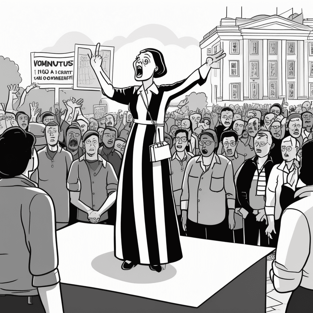 She remonstrates while visuals demonstrate, as crowds concentrate!