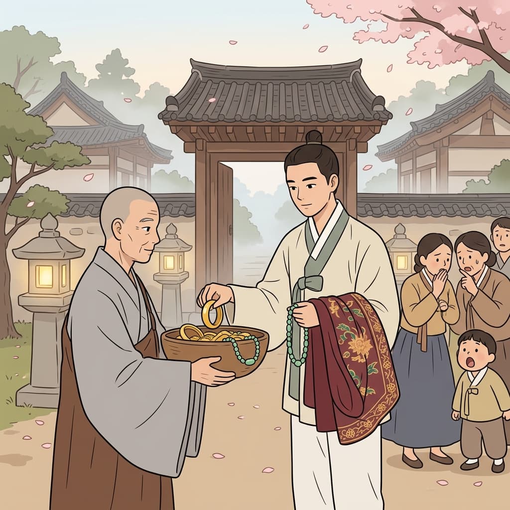 The monk's renunciation of wealth left the whole village stunned.