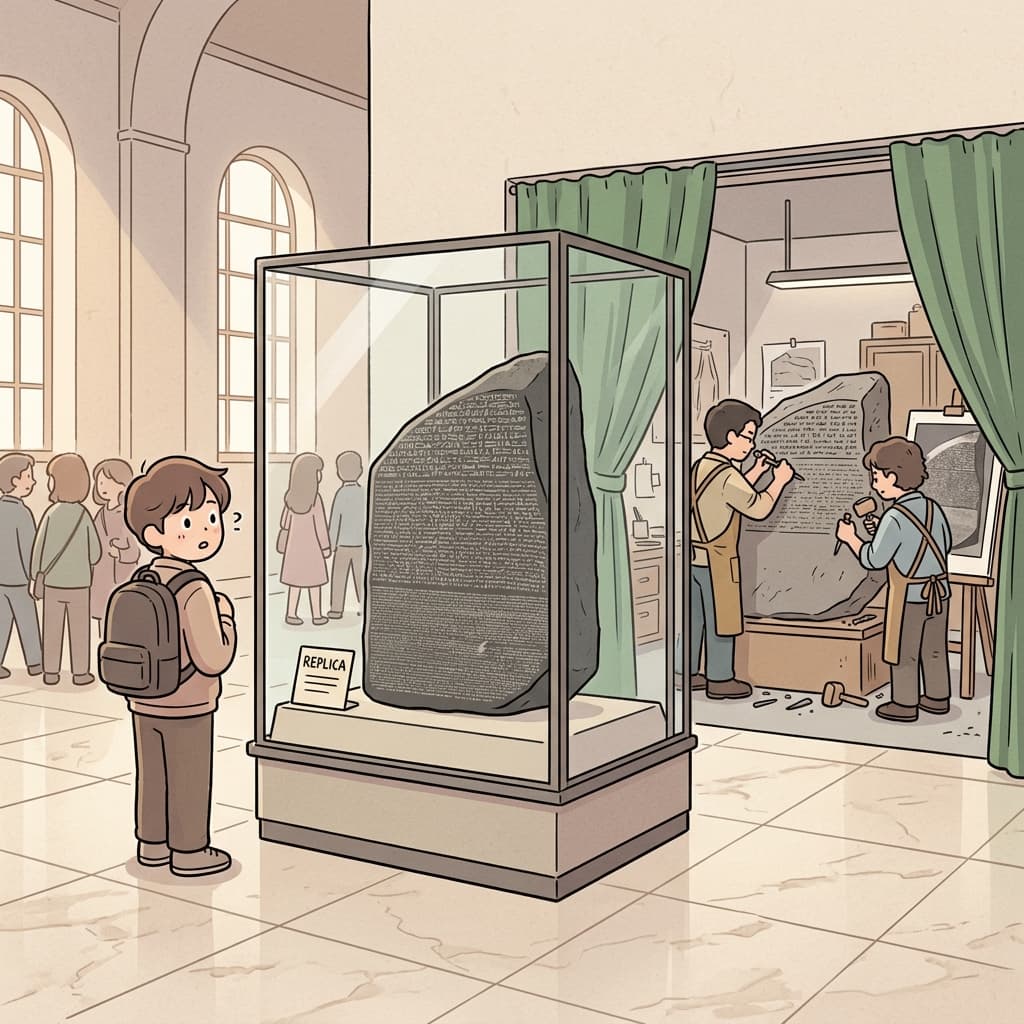 The museum's Rosetta Stone is a perfect replica, made to protect the fragile original.