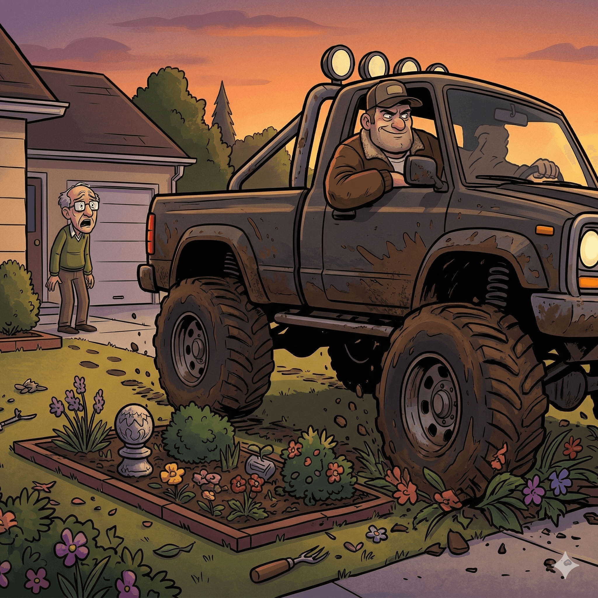 The brute's arrival as a cold reprisal — Puts an end to garden survival.
