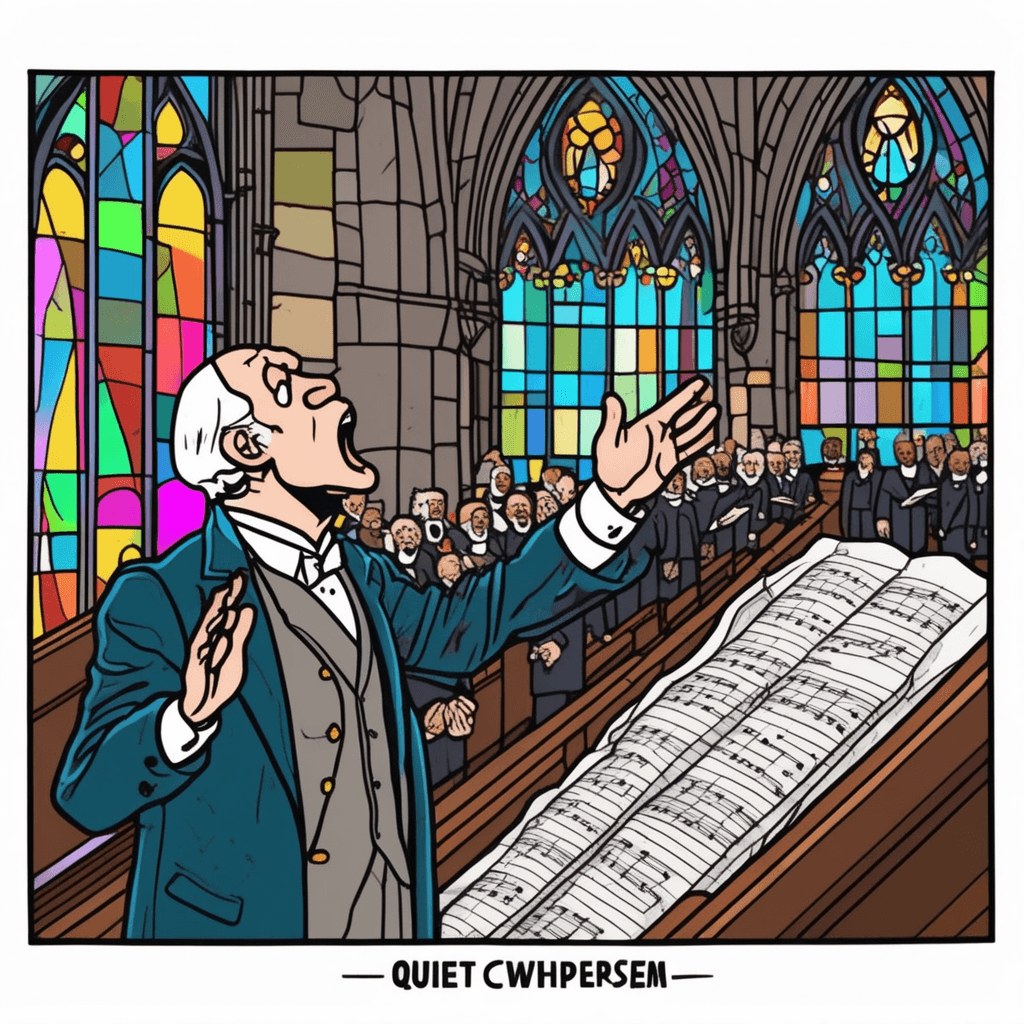 Conductor urgently shushing noisy choir: 'RE-QUIET-'EM!' during funeral mass