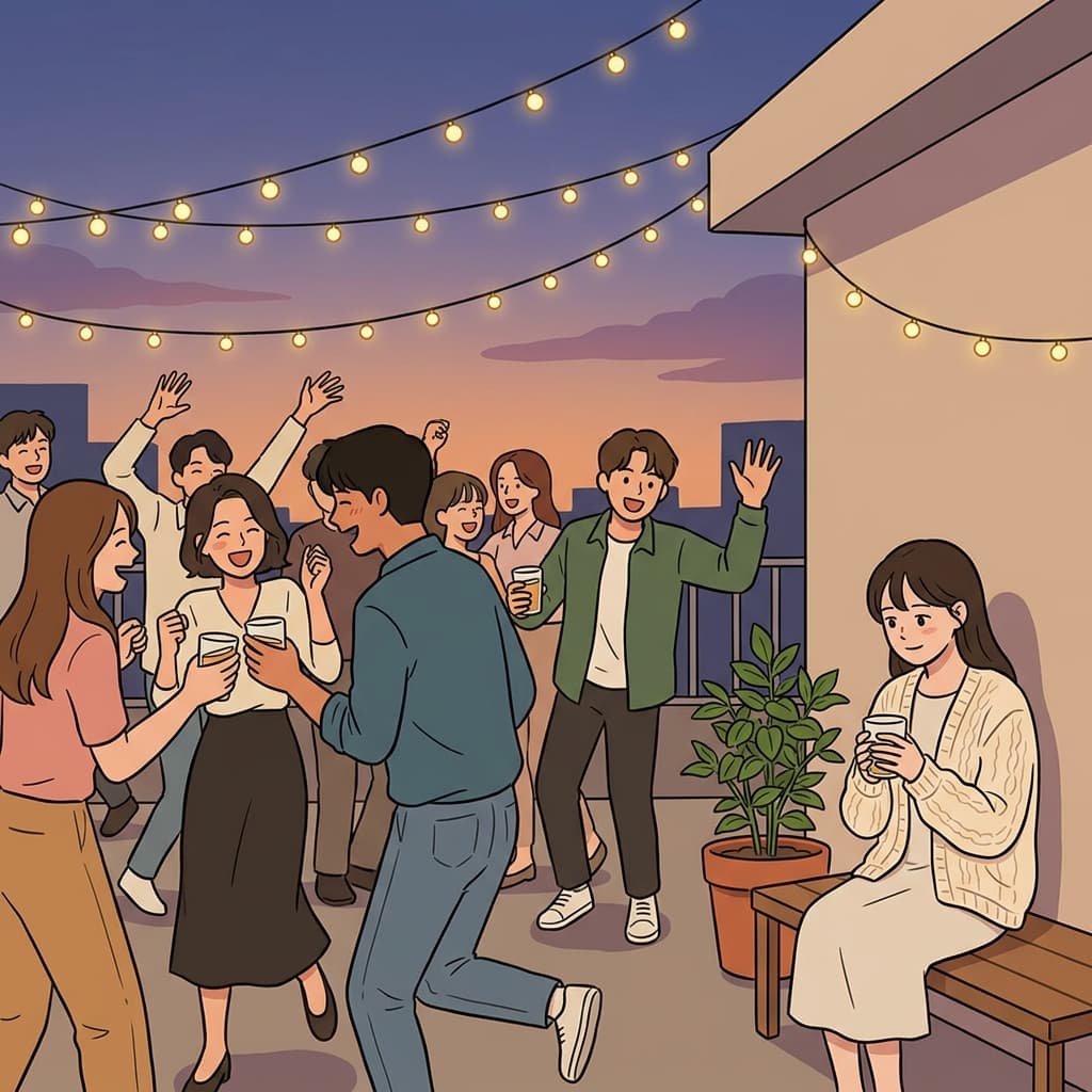 She stayed reserved at the loud party, quietly sipping her drink in the corner.