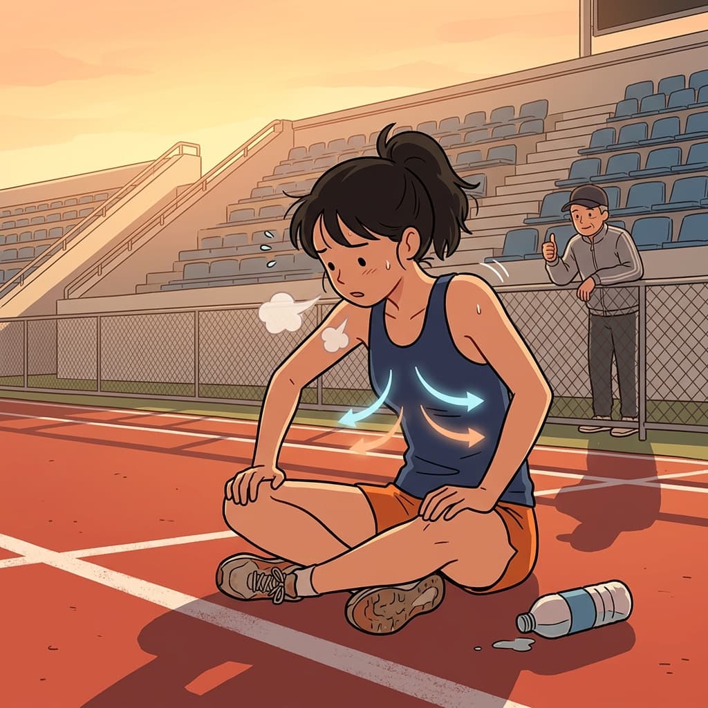 After the sprint, her respiration slowed as she caught her breath on the track.