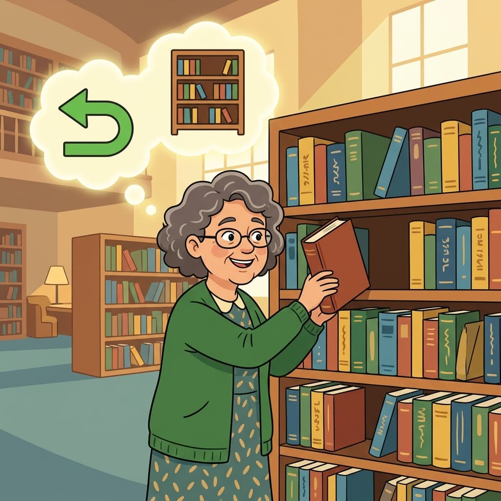 The librarian restored the missing book to its shelf. (RETURN + STORE AGAIN = RESTORE → bring something back to where it belongs)
