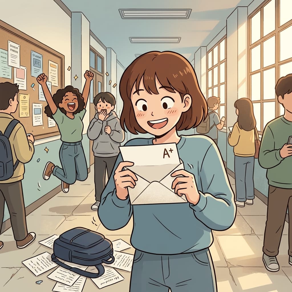 The student opened the envelope and saw the result of months of hard work.