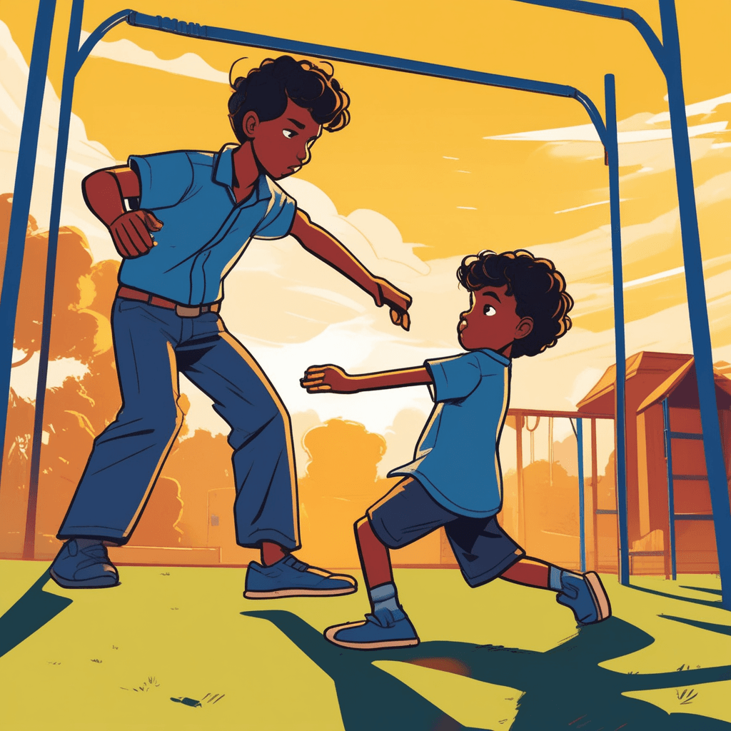 A retaliation scene where a child pushes back against their aggressor