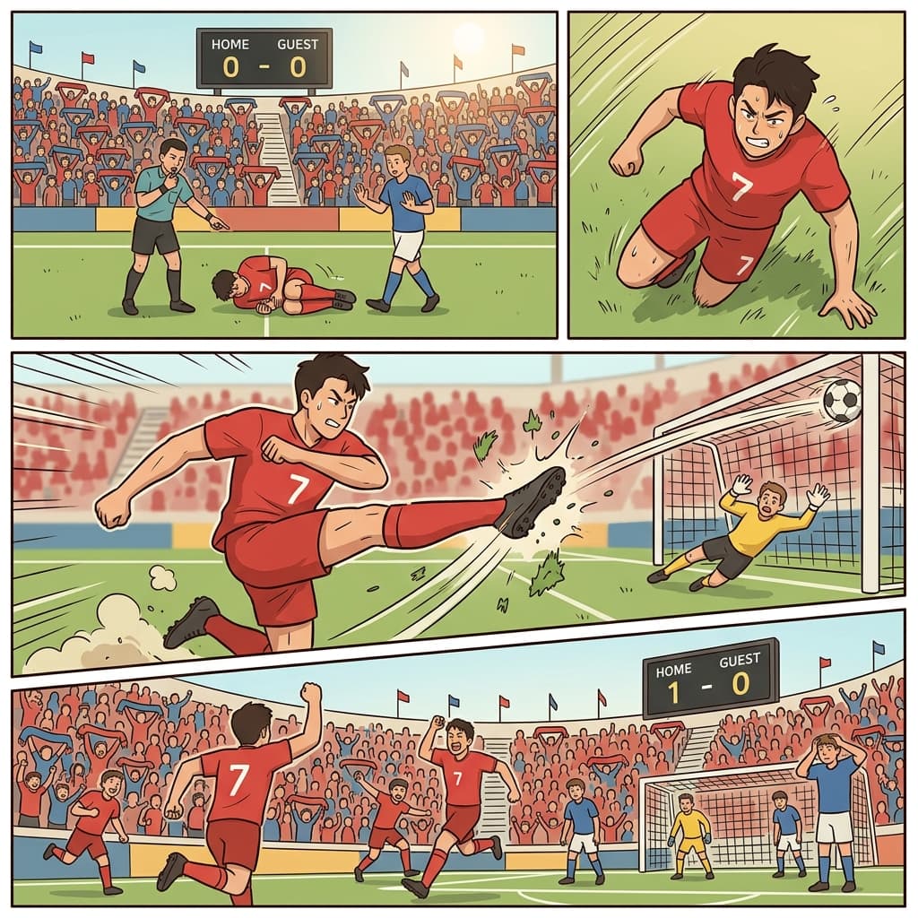 After the rival team's foul, the striker delivered a retaliatory goal within minutes.