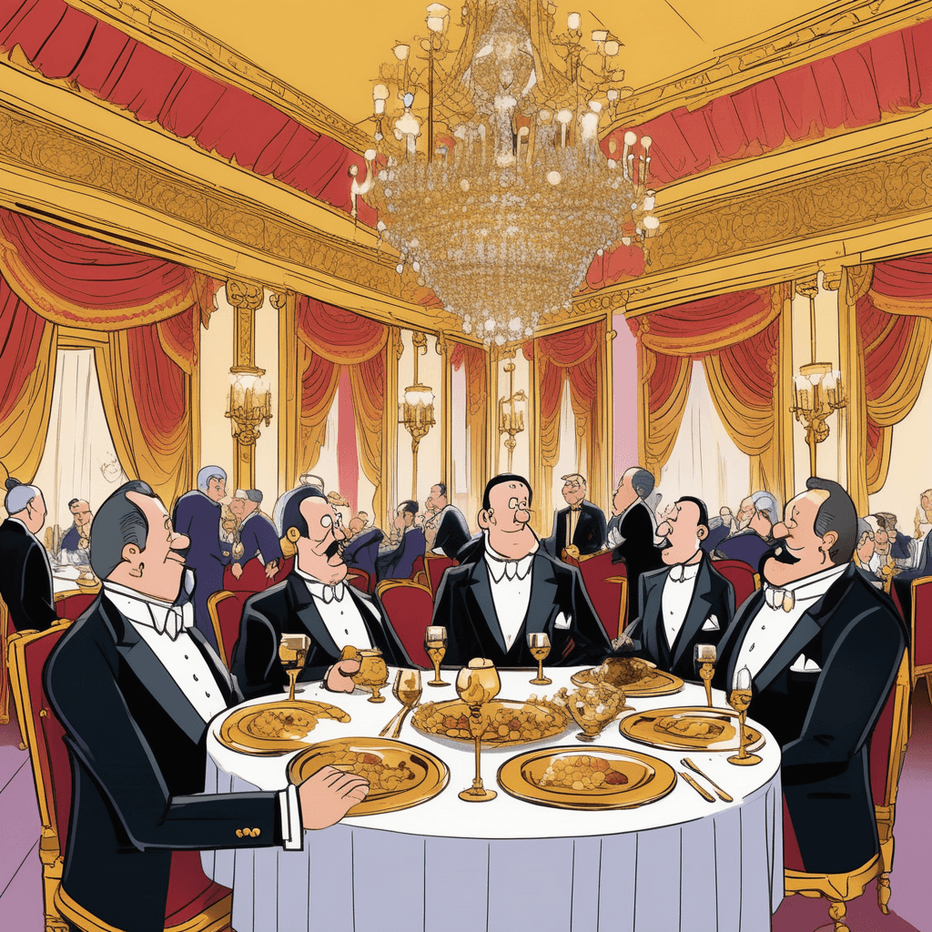 The retinue reviews the menu at this grand venue!