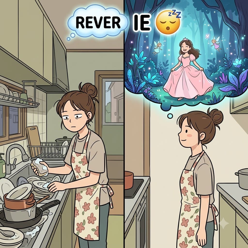 REVER(dream) + IE(state) — entering a calm state(IE) to REVER(dream) while awake, she slipped into a happy reverie.