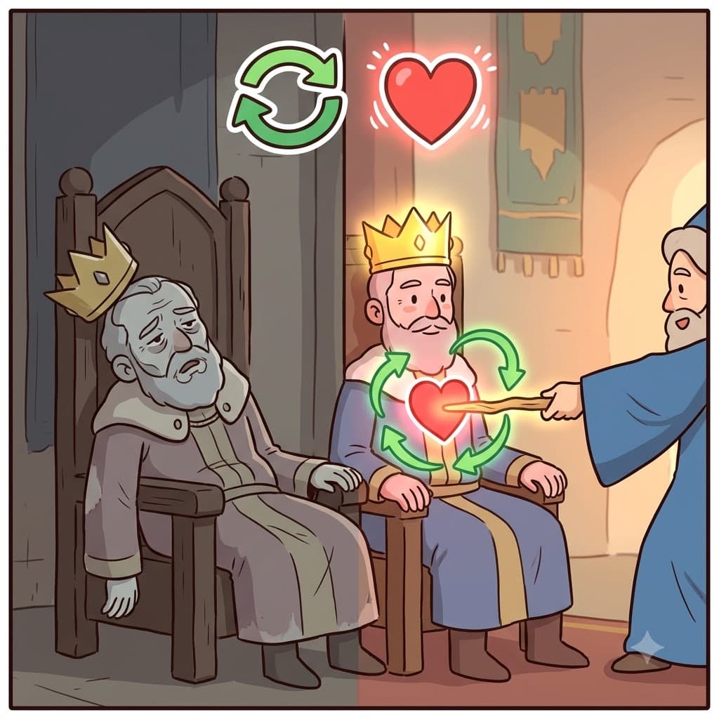RE(again) + VIVAL(living again) — the king's revival brought him back to life after everyone thought he was dead.