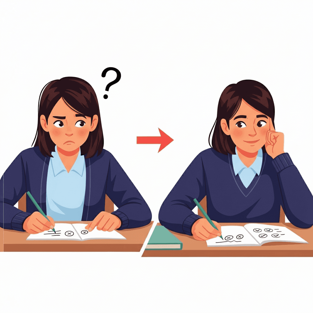 A student fixes a wrong answer and gets it right.