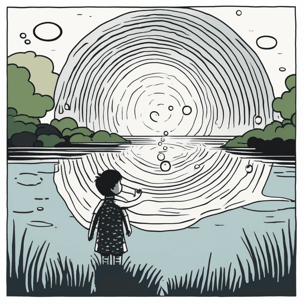 The ripple grows simple yet principle-true, spreading triple-fold through waters blue