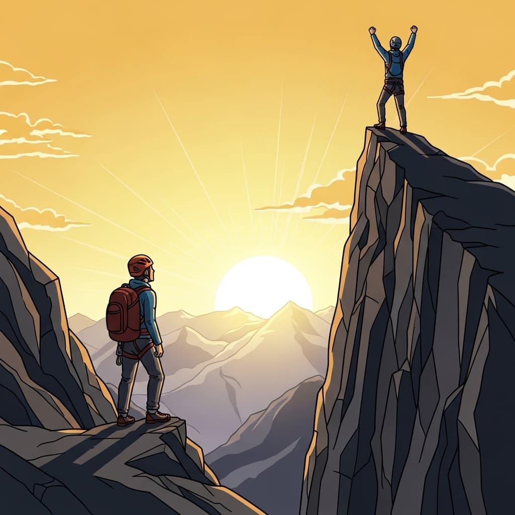 As the sun begins to rise into the skies, a smile of surprise appears on his face.
