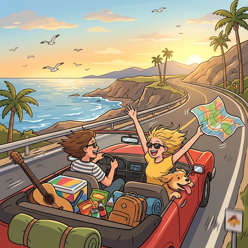 They packed snacks and maps for a long summer road trip across the coast.