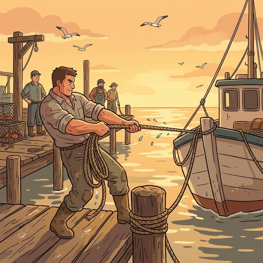 The sailor pulled the thick rope to secure the ship to the dock.