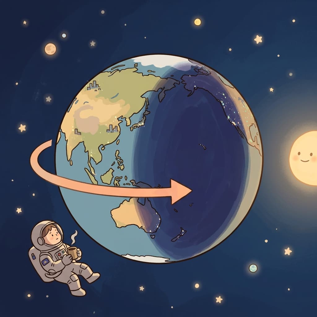 The Earth's rotation brings sunrise to one side and night to the other.