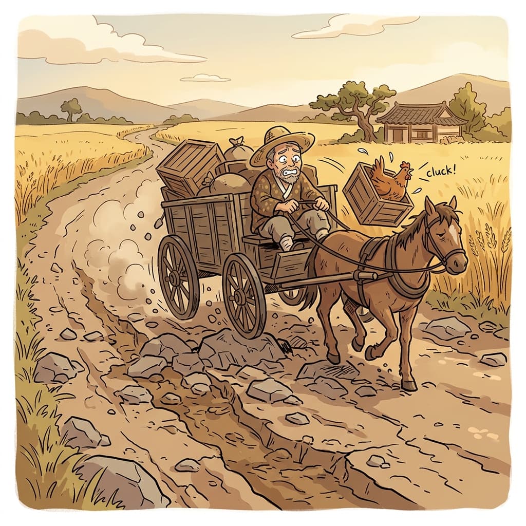 The road was so rough that the wagon rattled violently over every stone.