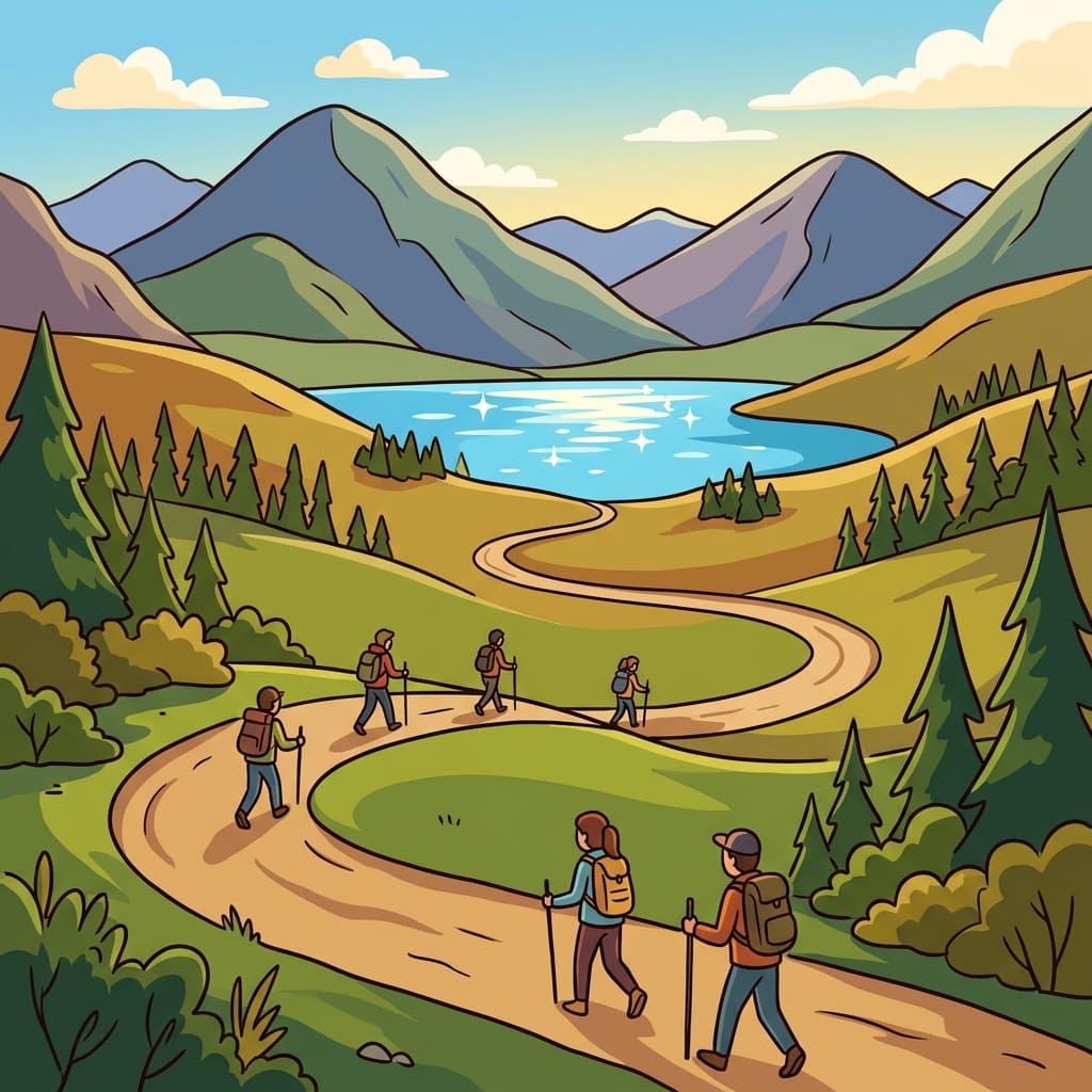 The hikers followed a mountain route to reach the lake.