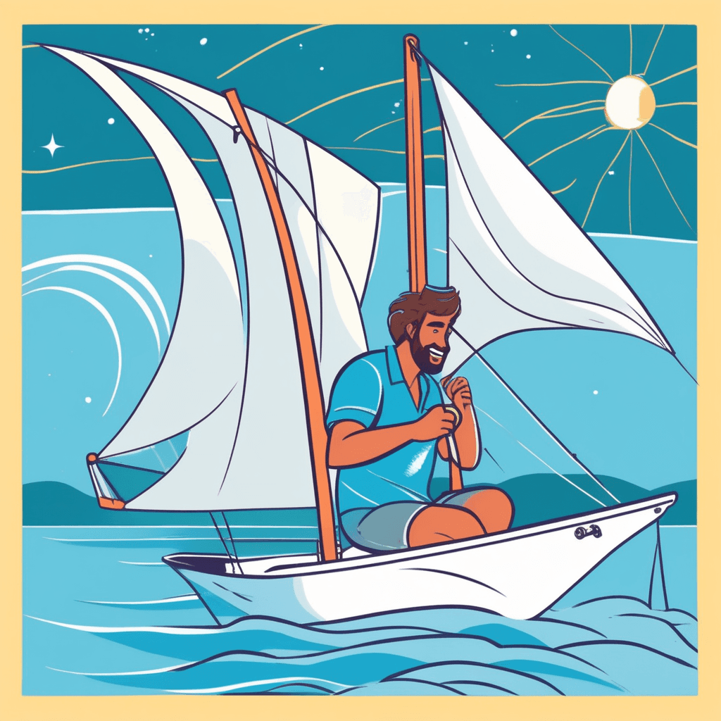 Wind-powered boat with billowing sails