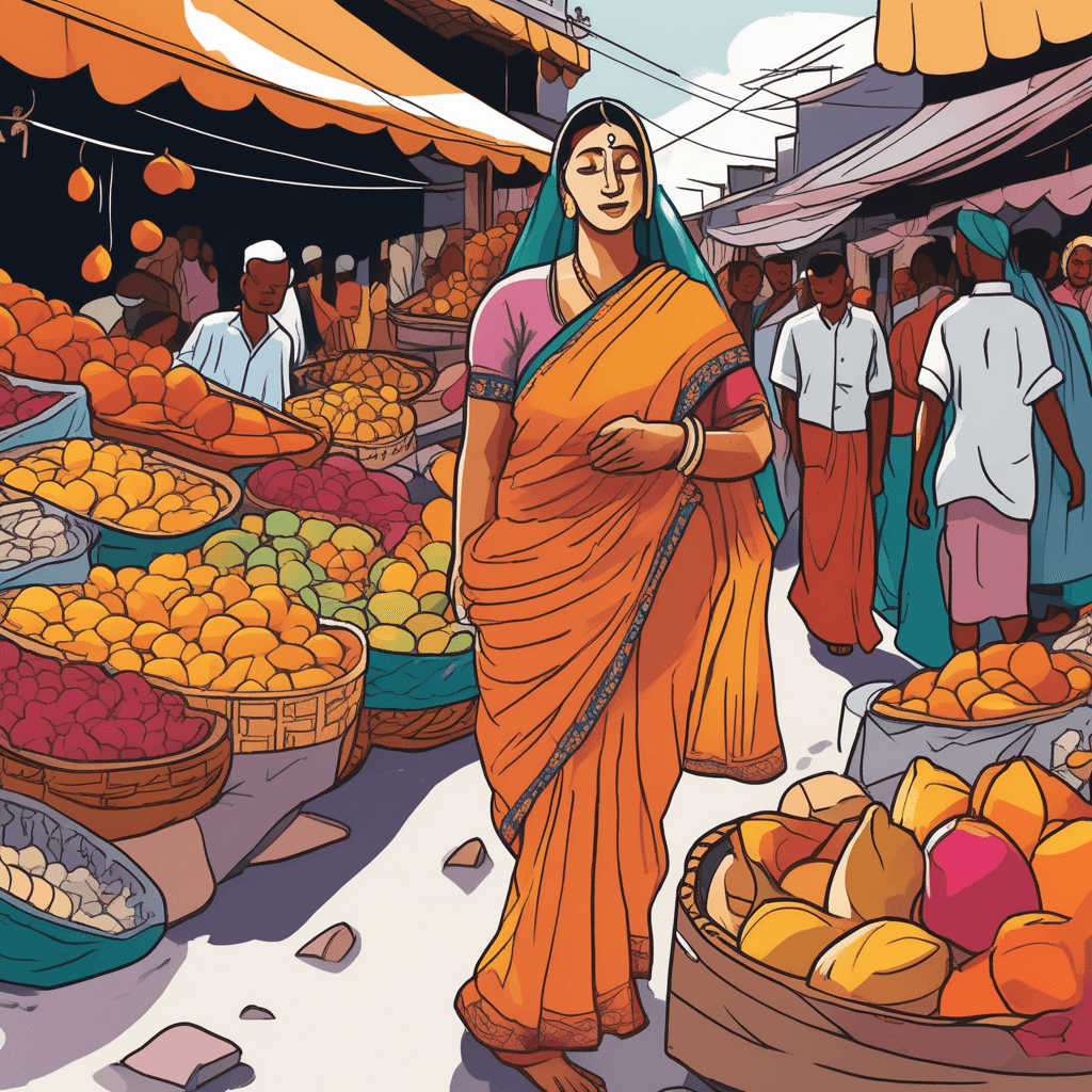 In her sari, she's in a hurry, but stops to say sorry!